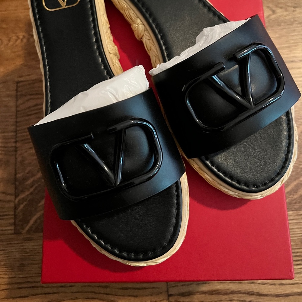 Valentino VLOGO leather espadrille slides - 37